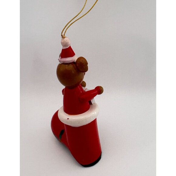 Vintage Wooden Santa Bear Christmas Tree Ornament in Red Stocking Hand Painted - Picture 4 of 8